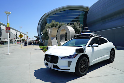Waymo vehicle outside of San Jose Mineta International Airport