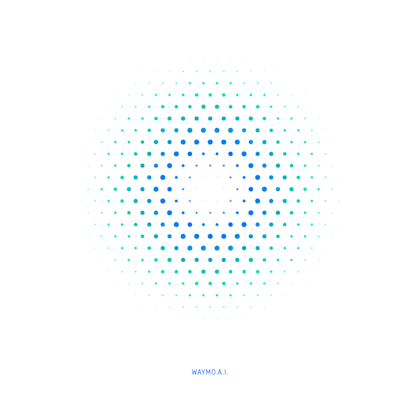 Our Waymo A.I. pattern is based on the same geometric structure as our logo. The dots can scale up and down in size to imply that our A.I. technology is constantly sensing around it. There are nine separate assets related to the A.I. pattern. Each one has been designed to be integrated with a different scale of photography, means to create layering effects in infographics, meso illustrations, and other communication materials. There are also three levels of hollow openings to allow for flexibility when placing different scale objects within the center focused opening.