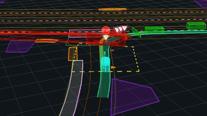A video of the Waymo Driver autonomously navigating a right turn in Waymo's simulation